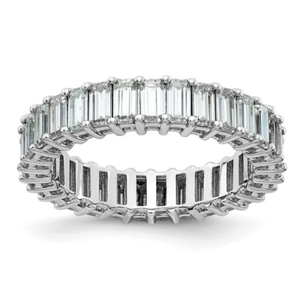 Emerald-Cut Moissanite Eternity Band set in 14k white gold. Size 7.